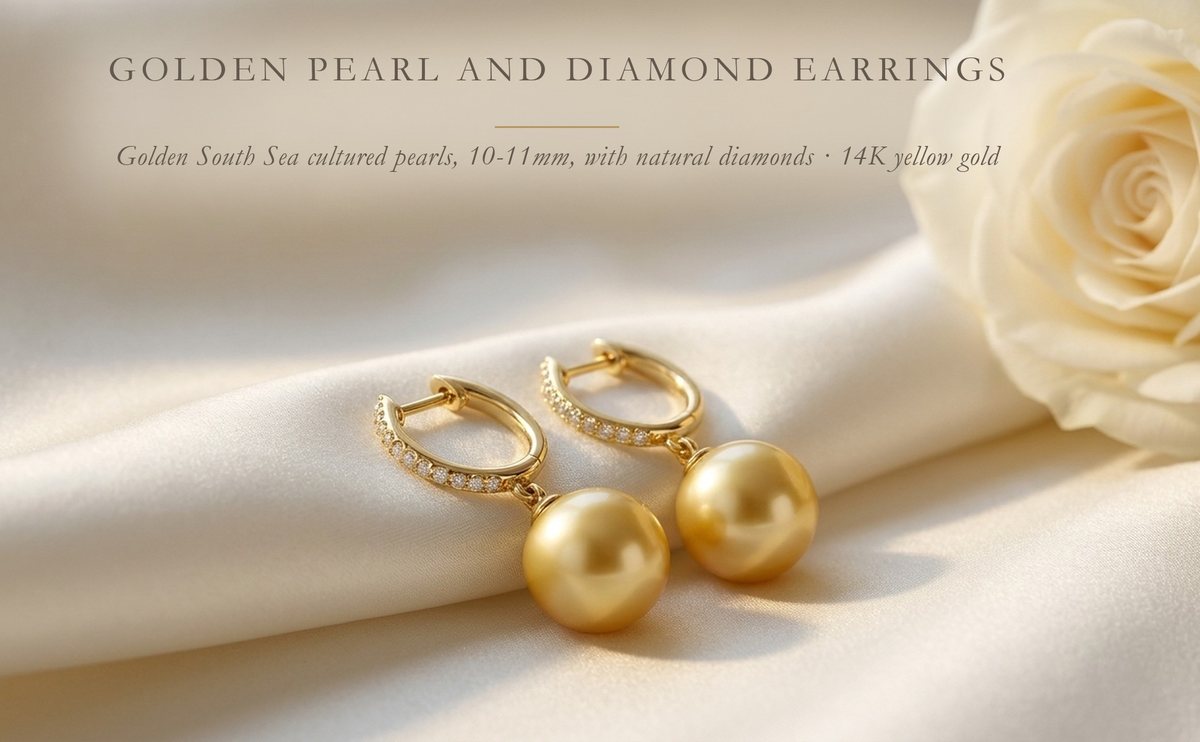 Golden Pearl and Diamond Earrings